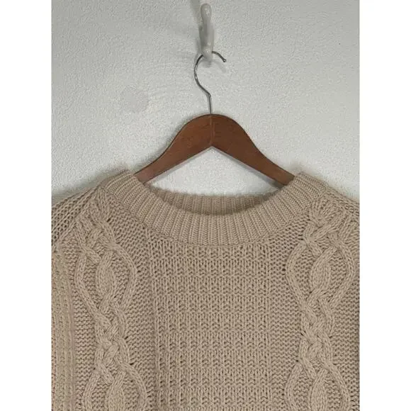 Gianni Bini Oversized Crop Chunky Cable Knit Fishermen Sweater M Cream Designer - Picture 4 of 13